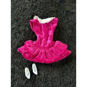 Vintage Barbie Doll Velvet Lace Burgundy Purple Dress White Heels Outfit #3425